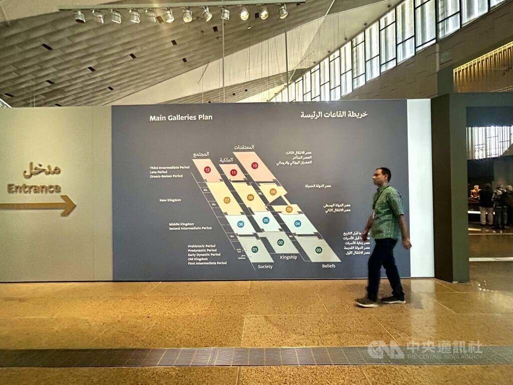 主展廳占地18800平方公尺,內部12區廊廳以系統化的4個歷史朝代時期,分別探索社會、王權和信仰3大主題。中央社記者施婉清開羅攝 113年10月17日