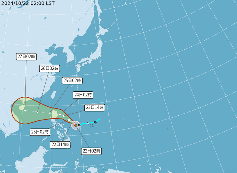 潭美颱風今凌晨生成,預計將往菲律賓移動。(圖擷取自中央氣象署)